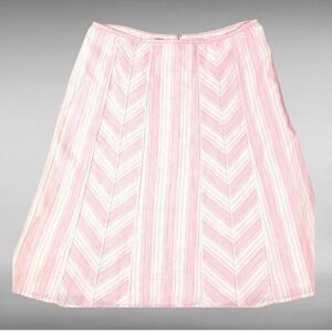 Grandmillennial Pink Chevron Stripe Linen Lined A Line Mini Skirt Womens Size 8